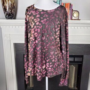 Karen Kane Stretch Velvet Burnout Animal Print Top | Size XL